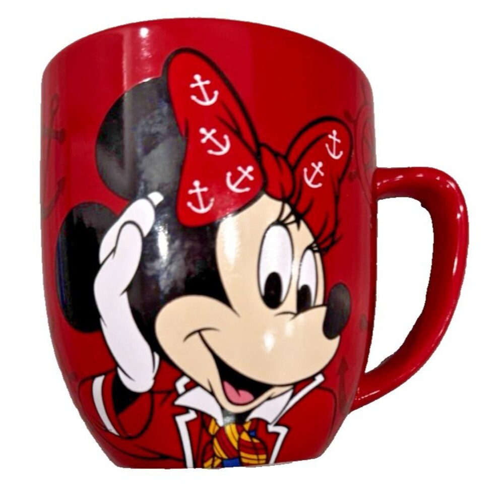 Disney Cruise Line Minnie Mouse Nautical Red Mug 12 Ounce EUC